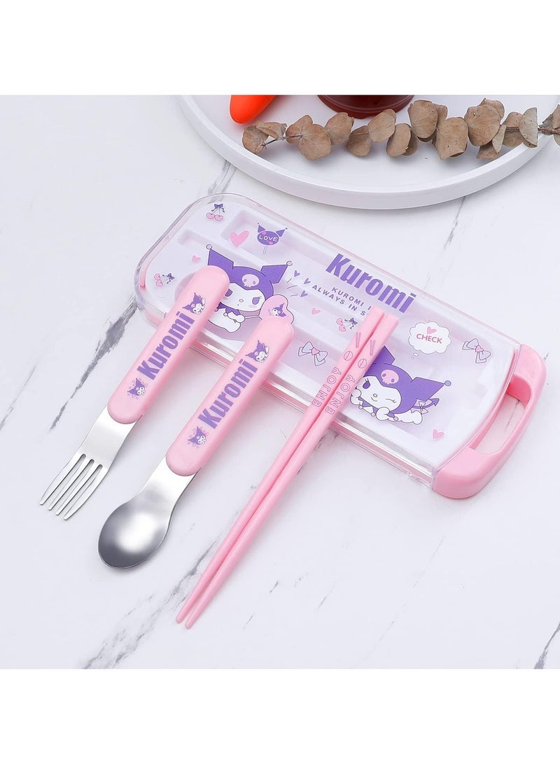general Kawaii Cartoon Print Portable Cutlery with Shell Cartoon Reusable Cutlery Set Chopsticks Fork Spoon Set Travel Picnic - Image 2