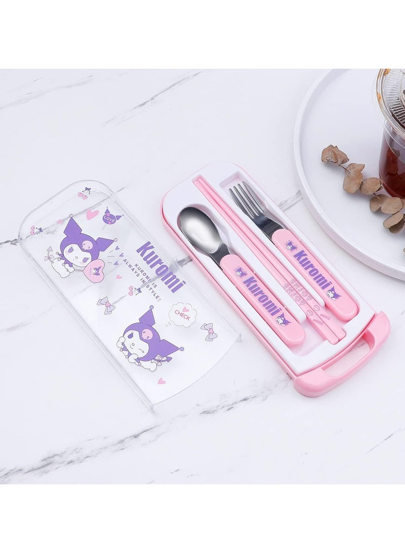 general Kawaii Cartoon Print Portable Cutlery with Shell Cartoon Reusable Cutlery Set Chopsticks Fork Spoon Set Travel Picnic - Image 3