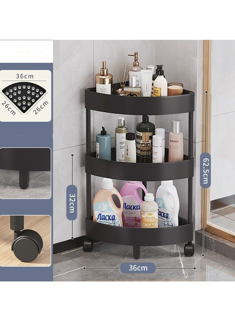 RollsTimi  3-Tier Rolling Storage Cart,Corner Shelves,Multi-Purpose Organizer For Bathroom,Office & Kitchen,Plastic Shower Caddy Organizer Shelf,Easy To Assemble & Move,Black - Image 1