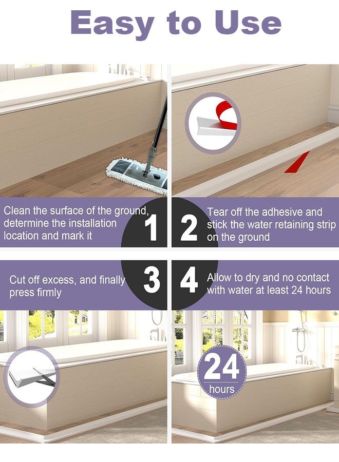 Shower Tray Sealing Strip, 2m/79inch Shower Water Blocking Strips, Silicone Bath Sink Edging Edge Seal Trim, Wet Room Threshold Floor Water Barrier for Sink Bath Kitchen Worktop Gap  - Image 5