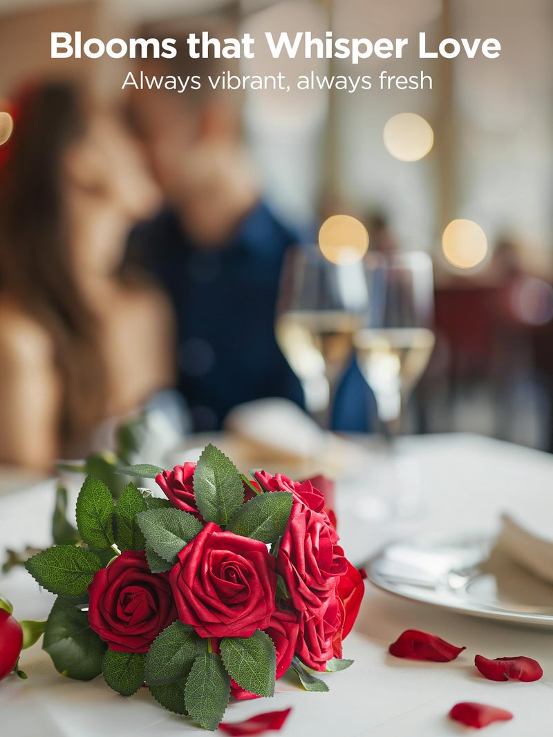 InnoGear Artificial Roses Flowers  25 Pcs Dark Red Fake Roses for Decoration DIY Wedding Bouquets Centerpieces Bridal Shower Party Valentine's Day Christmas Xmas - Image 2