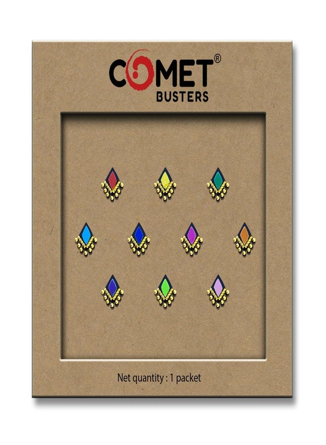 Comet Busters Diamond Shaped Beautiful Multicolor Bindi With Gold Beads (BIN812)(7mm) - Image 5