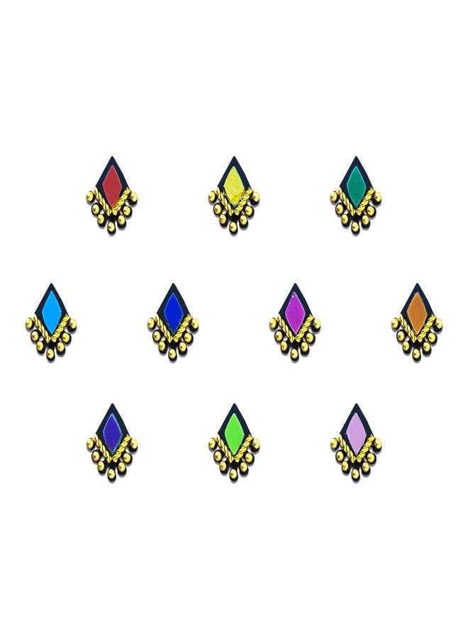 Comet Busters Diamond Shaped Beautiful Multicolor Bindi With Gold Beads (BIN812)(7mm) - Image 1