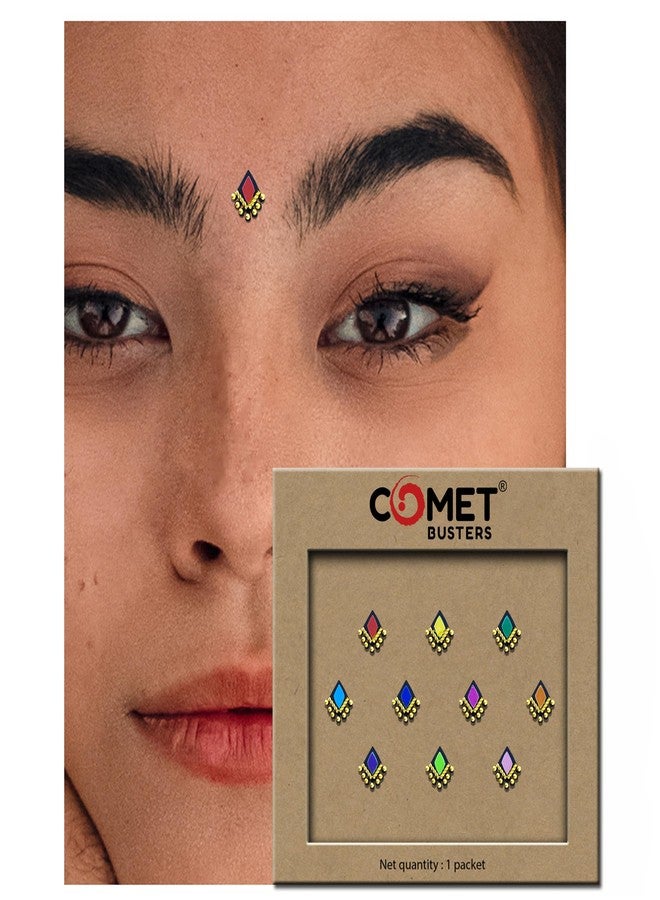 Comet Busters Diamond Shaped Beautiful Multicolor Bindi With Gold Beads (BIN812)(7mm) - Image 4