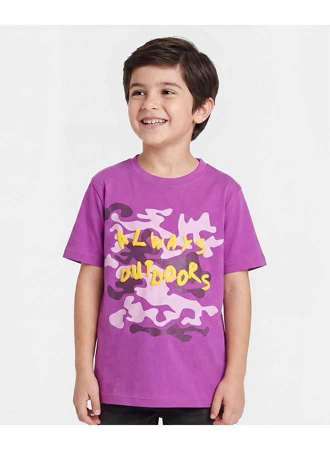 Pine Kids Pine Kids Cotton Knit Half Sleeves T-Shirt with Text Print - Purple