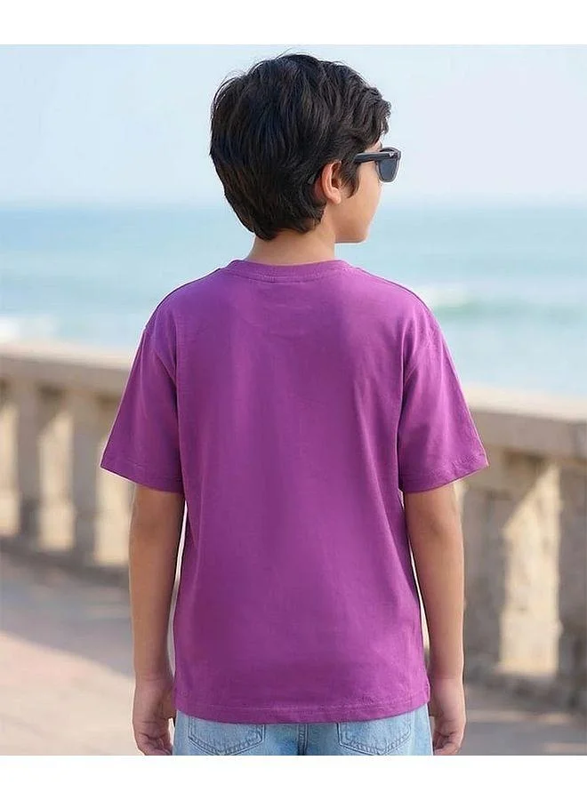 Pine Kids Pine Kids Cotton Knit Half Sleeves T-Shirt with Text Print - Purple