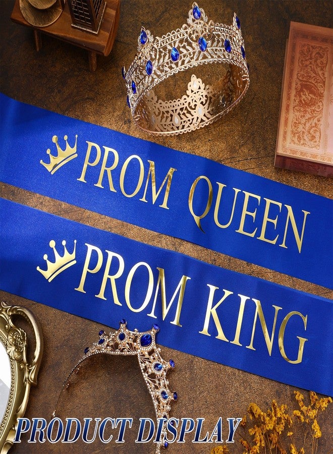 Ferreve 4 Pcs Prom King and Queen Crowns and Sashes Set Graduation Prom King and Queen Tiara Sash for 80's Prom Party Favors(Blue) - Image 4