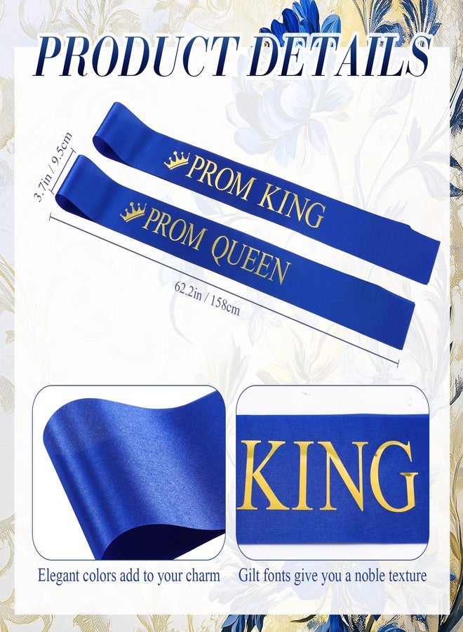 Ferreve 4 Pcs Prom King and Queen Crowns and Sashes Set Graduation Prom King and Queen Tiara Sash for 80's Prom Party Favors(Blue) - Image 3