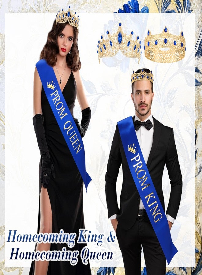 Ferreve 4 Pcs Prom King and Queen Crowns and Sashes Set Graduation Prom King and Queen Tiara Sash for 80's Prom Party Favors(Blue) - Image 5
