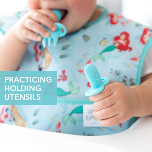 Bumkins Baby Utensils Set, Chewtensils Silicone Spoons for Dipping, Self-Feeding, Baby Led Weaning, Trainer Learning First Stage Eating, Soft Practice Fork and Spoon, Babies 6 Months, Blue - Image 3