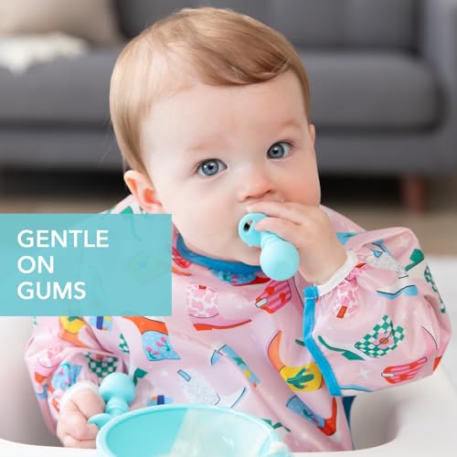Bumkins Baby Utensils Set, Chewtensils Silicone Spoons for Dipping, Self-Feeding, Baby Led Weaning, Trainer Learning First Stage Eating, Soft Practice Fork and Spoon, Babies 6 Months, Blue - Image 2