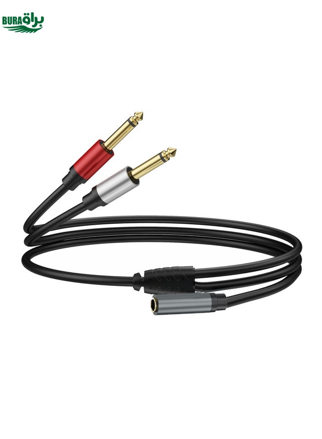 BURAQ 1m Gold Plated 3.5mm TRS Female to 2 x 6.35mm TS Male Mono Y Splitter Adapter Audio Cable(Black) - Image 1