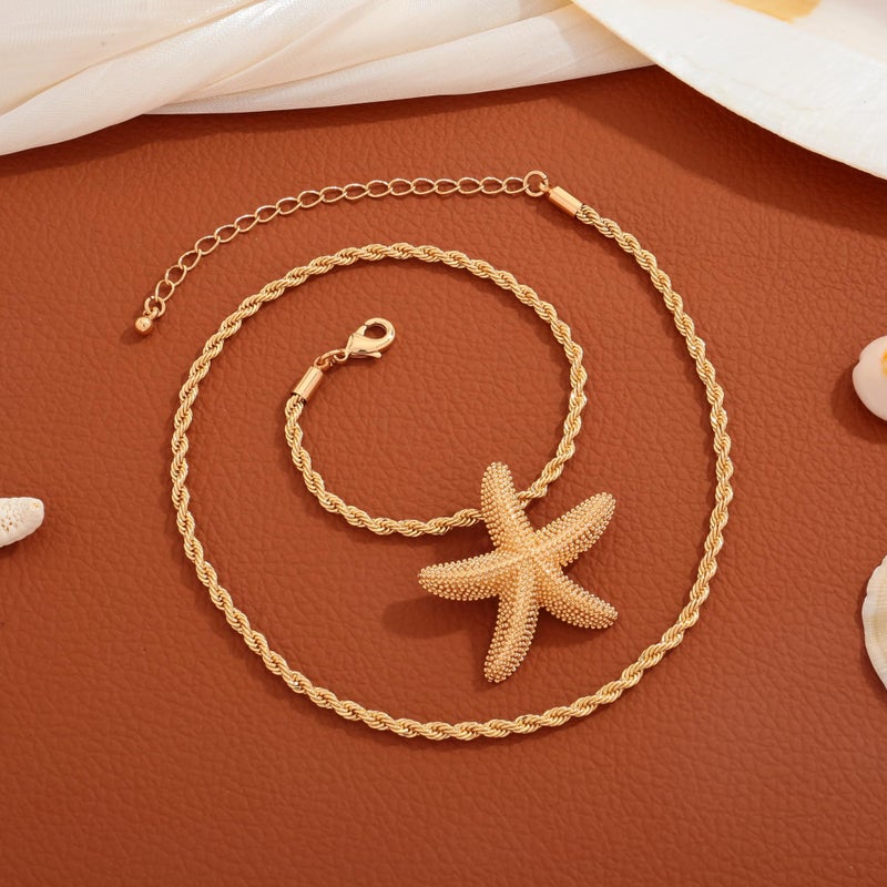 INNERDIVA Gold Starfish Pendant Necklace for Women 14k Gold Plated Summer Beach Beachy Ocean Jewelry Chunky Big Dainty Rope Chain Charm Necklaces Statement Seashell Shell Coastal Vacation Accessories - Image 5