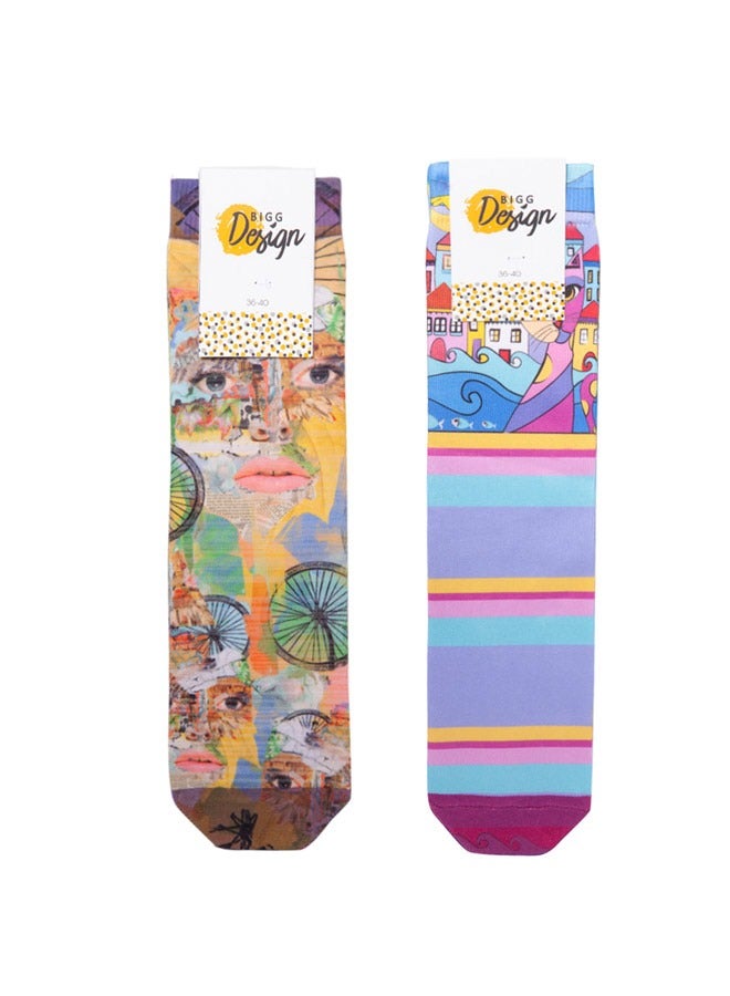 Biggdesign Biggdesign Cats Womens Socks, 2 Pairs Premium Quality Women Crew Bulk Socks  - Image 1