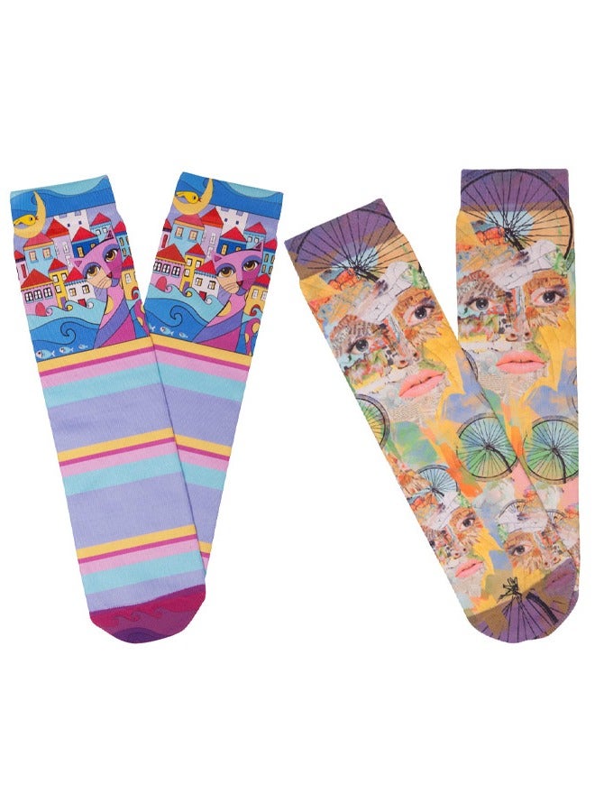Biggdesign Biggdesign Cats Womens Socks, 2 Pairs Premium Quality Women Crew Bulk Socks  - Image 2