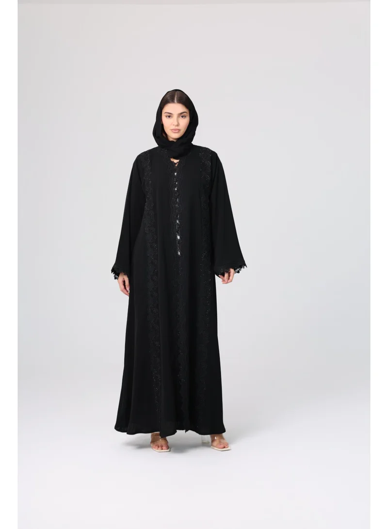IKKXA Front Lace Details Layered Abaya ABY1133