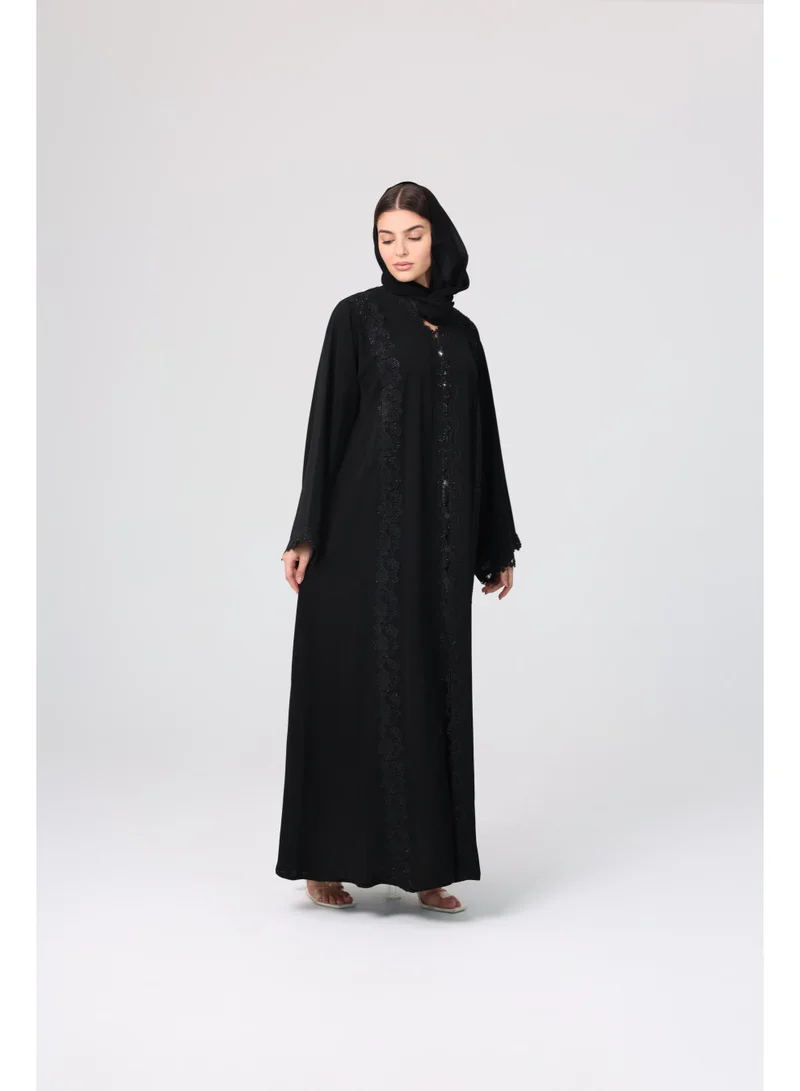 IKKXA  Front Lace Details Layered Abaya ABY1133 for Women | Best Price UAE