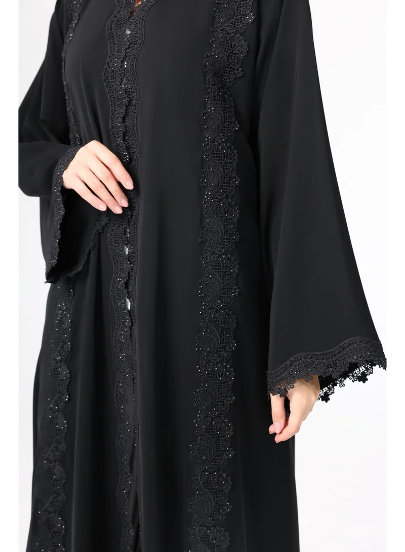 IKKXA Front Lace Details Layered Abaya ABY1133