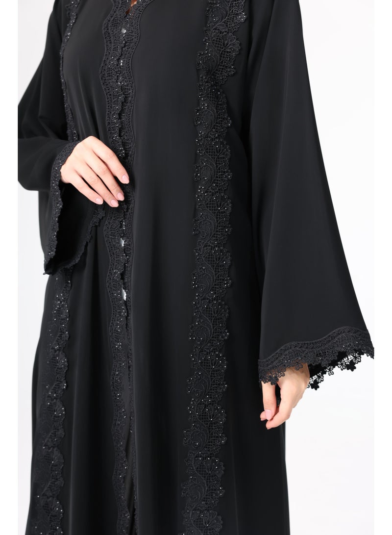 اكسا عباية بطبقات وتفاصيل دانتيل أمامية - Image 2