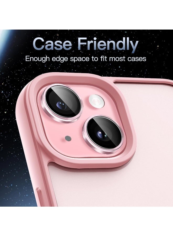 DUSALA Camera Lens Protector for iPhone 15 6.1-Inch and iPhone 15 Plus 6.7-Inch, 9H Tempered Glass Metal Individual Ring Cover, HD Clear, 1 Set (Pink) - Image 3