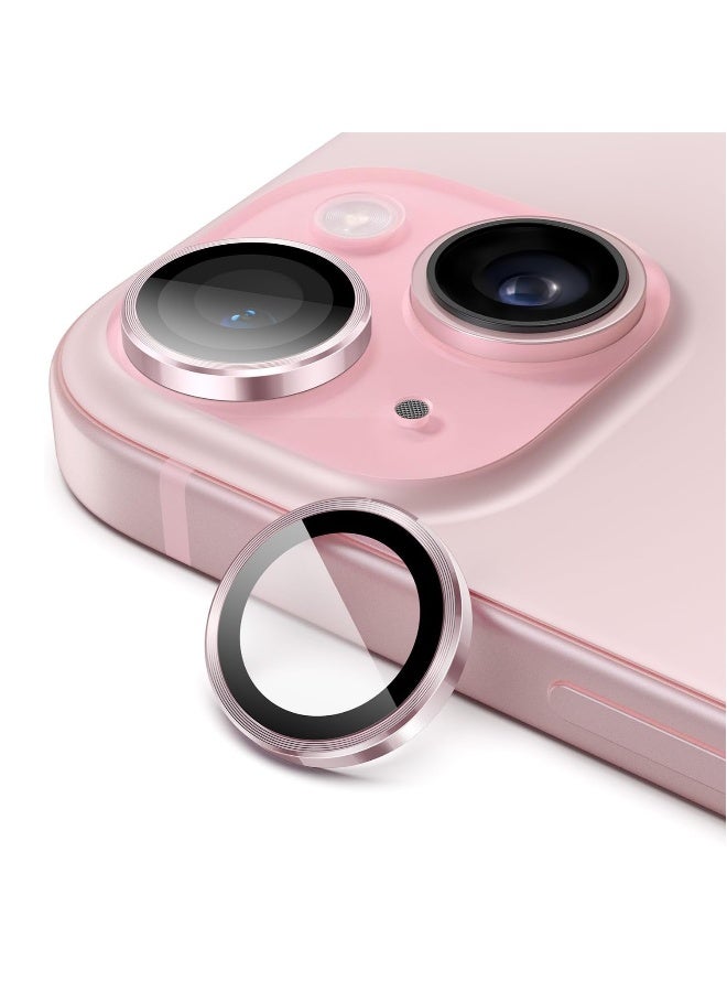 DUSALA Camera Lens Protector for iPhone 15 6.1-Inch and iPhone 15 Plus 6.7-Inch, 9H Tempered Glass Metal Individual Ring Cover, HD Clear, 1 Set (Pink) - Image 1