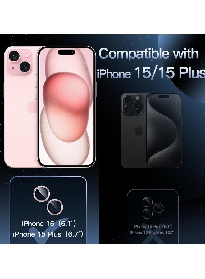 DUSALA Camera Lens Protector for iPhone 15 6.1-Inch and iPhone 15 Plus 6.7-Inch, 9H Tempered Glass Metal Individual Ring Cover, HD Clear, 1 Set (Pink) - Image 2