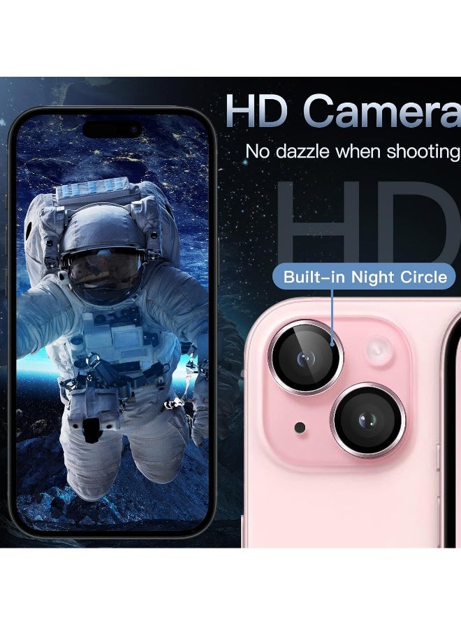 DUSALA Camera Lens Protector for iPhone 15 6.1-Inch and iPhone 15 Plus 6.7-Inch, 9H Tempered Glass Metal Individual Ring Cover, HD Clear, 1 Set (Pink) - Image 5