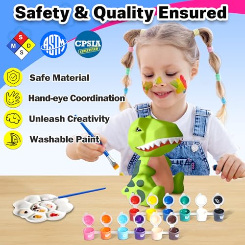 FUNZBO 4.3in Paint Your Own Dinosaur Lamp Kit - Arts and Crafts Supplies Painting Kit for Kids Teens, DIY Night Light Dinosaur Toys for Boys Girls 3 4 5 6 7 8 9 10 11 12 Christmas Birthday Gifts - Image 5