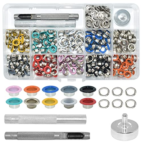 Renashed 3/16 inch Grommets Kit Metal Eyelets 300 Set for Bag Multi-Color Shoes Clothes Crafts, 10 Colors - Image 1