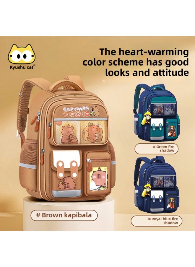 Generic - Kapibala Children's Schoolbag For Boys And Primary School Students Three To Six Large Capacity Boys To Reduce The Burden Of Ridge Protection Grade One Or Two-Color:Small Green  Grades 1-2-Size:School Bag + Accessories + Pencil Case - Image 1
