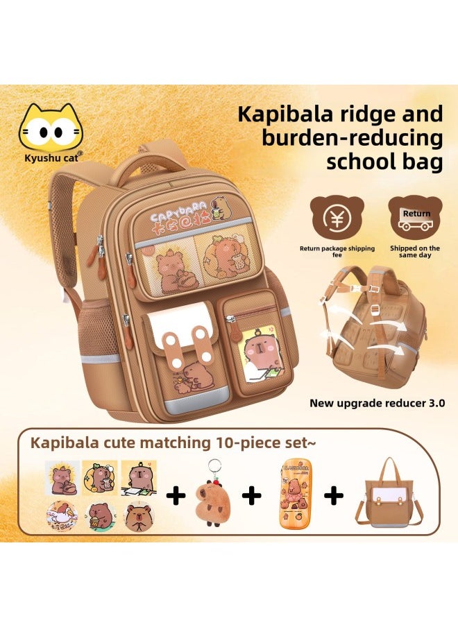 Generic - Kapibala Children's Schoolbag For Boys And Primary School Students Three To Six Large Capacity Boys To Reduce The Burden Of Ridge Protection Grade One Or Two-Color:Small Green  Grades 1-2-Size:School Bag + Accessories + Pencil Case - Image 1