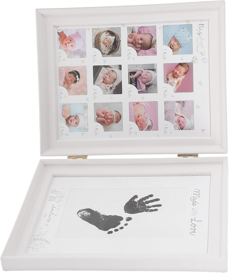 Garneck Footprint Photo Frame with Handprint and Footprint Kit Newborn Milestone Keepsake Frame for Girl and Boy’s First Year Growth for Nursery - Image 1