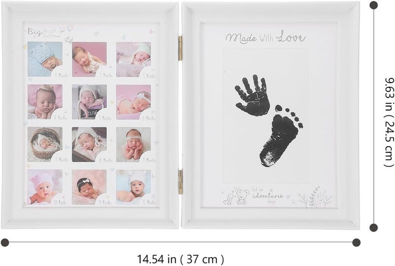 Garneck Footprint Photo Frame with Handprint and Footprint Kit Newborn Milestone Keepsake Frame for Girl and Boy’s First Year Growth for Nursery - Image 2