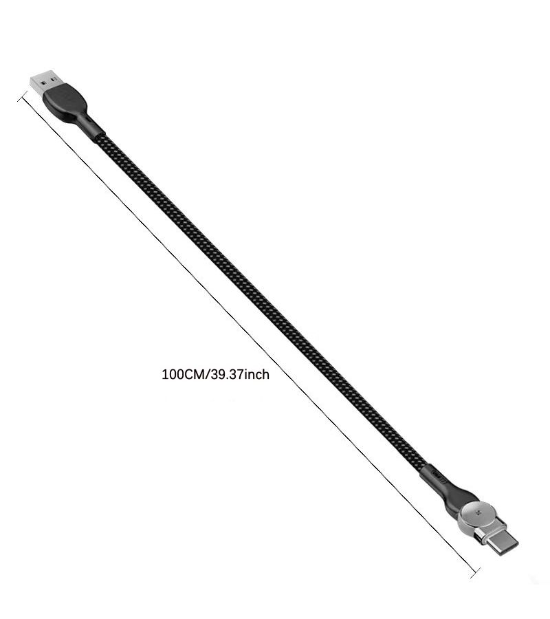 كابل شحن سريع 3 في 1 من Type C إلى USB بقدرة 120 واط، بطول 77-95 بوصة، مصنوع من قماش لامع بشكل دائري، متوافق مع الهواتف الذكية. - Image 2