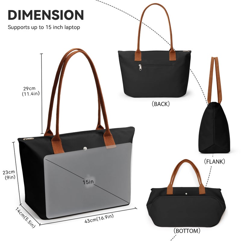 KALIDI FANCY FOREST KALIDI Tote Bag for Women Nylon Top-Handle Purse,Large Capacity Shoulder bag,Spacious Hobo handBag with Zipper Leisure Foldable Weekend Black - Image 5