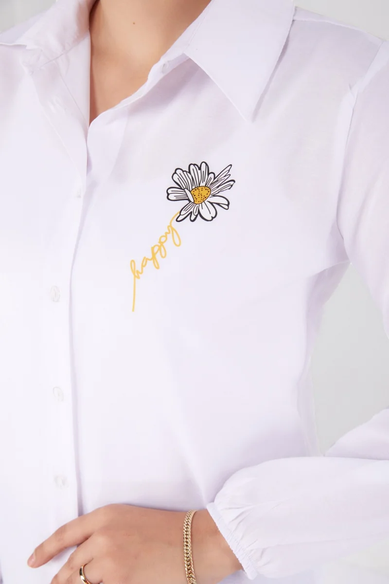 Tofisa Plain Shirt Collar Women's White Printed Shirt - 13343