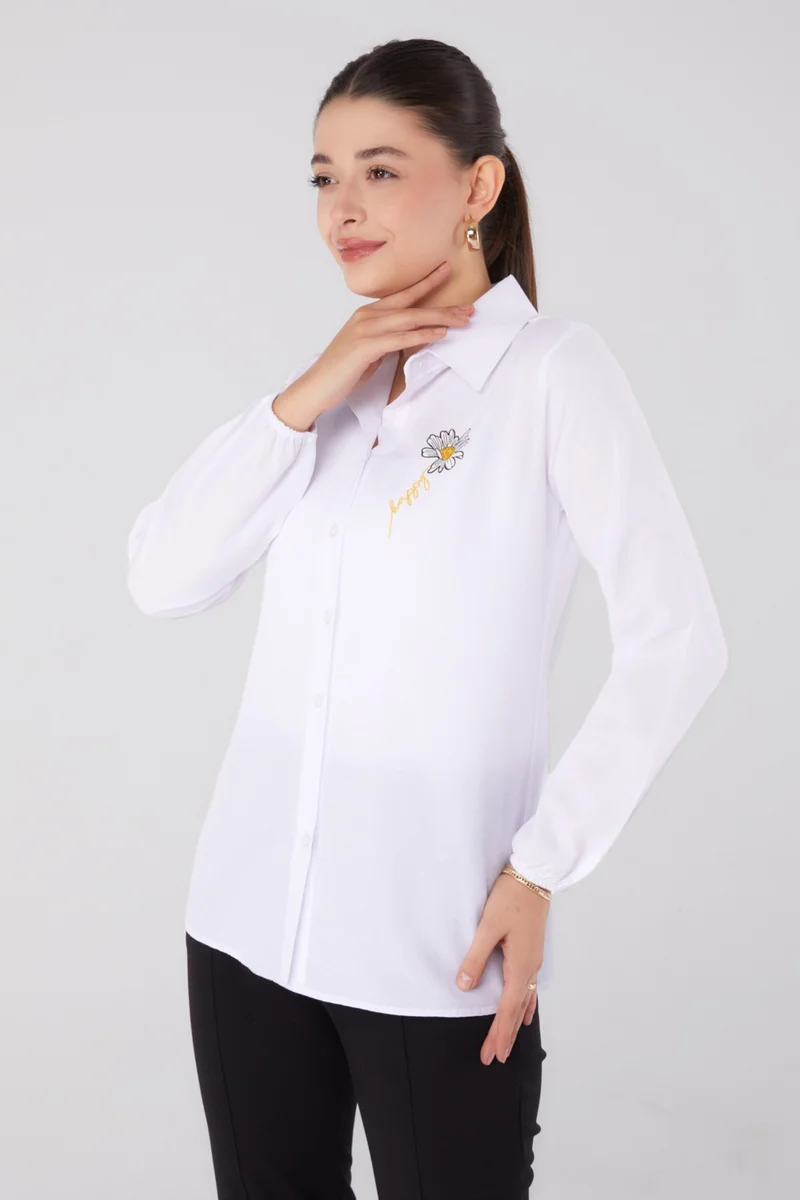 Tofisa Plain Shirt Collar Women's White Printed Shirt - 13343