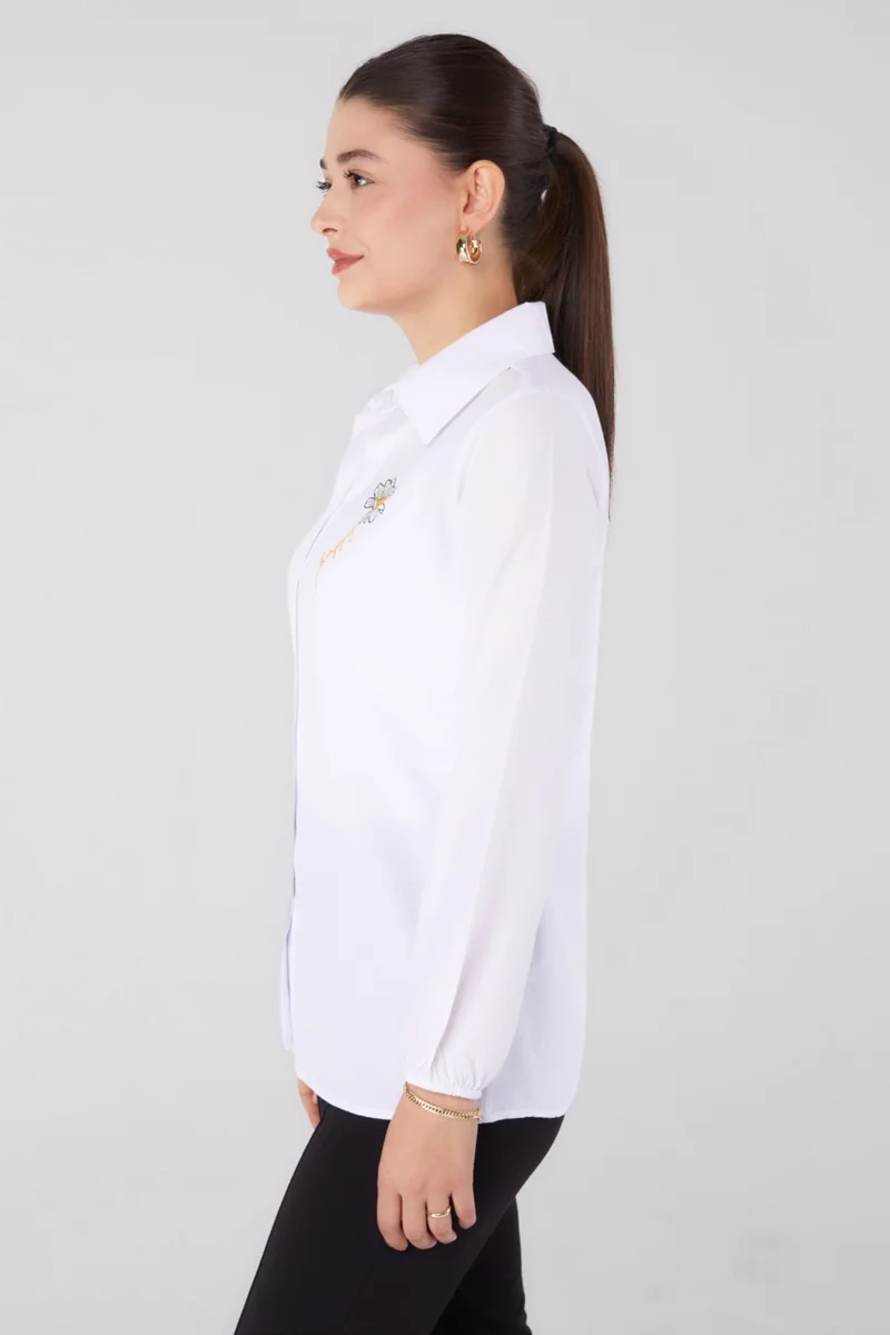 Tofisa Plain Shirt Collar Women's White Printed Shirt - 13343