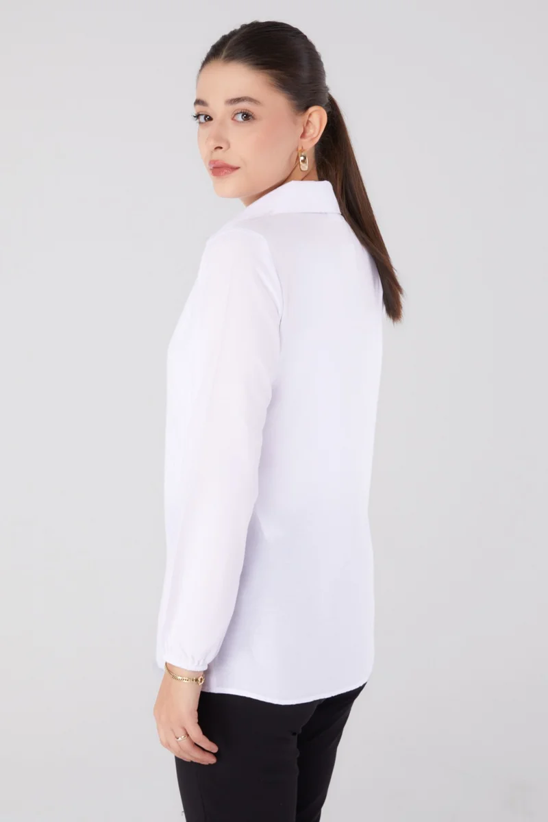 Tofisa Plain Shirt Collar Women's White Printed Shirt - 13343
