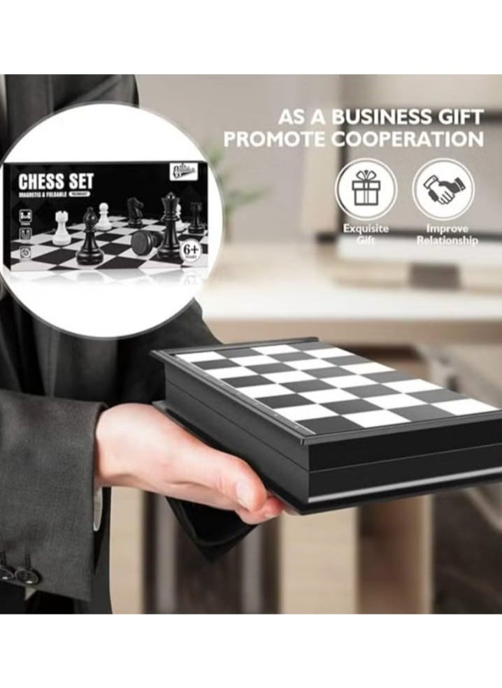 null - Peradex Chess Game Folding Magnetic Chess Board for Children Age 6 Black and White 25 x cm - Image 1