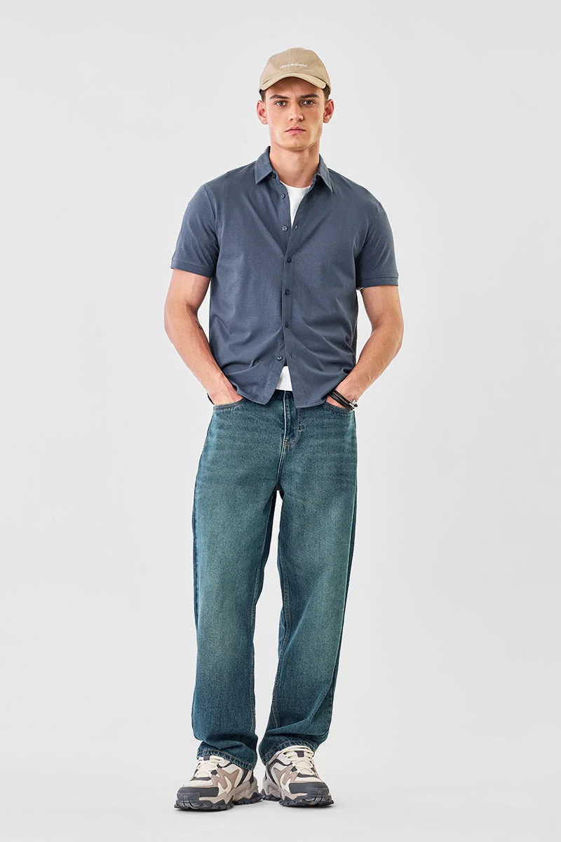 SNITCH Blue Grey Regular Fit Shirt