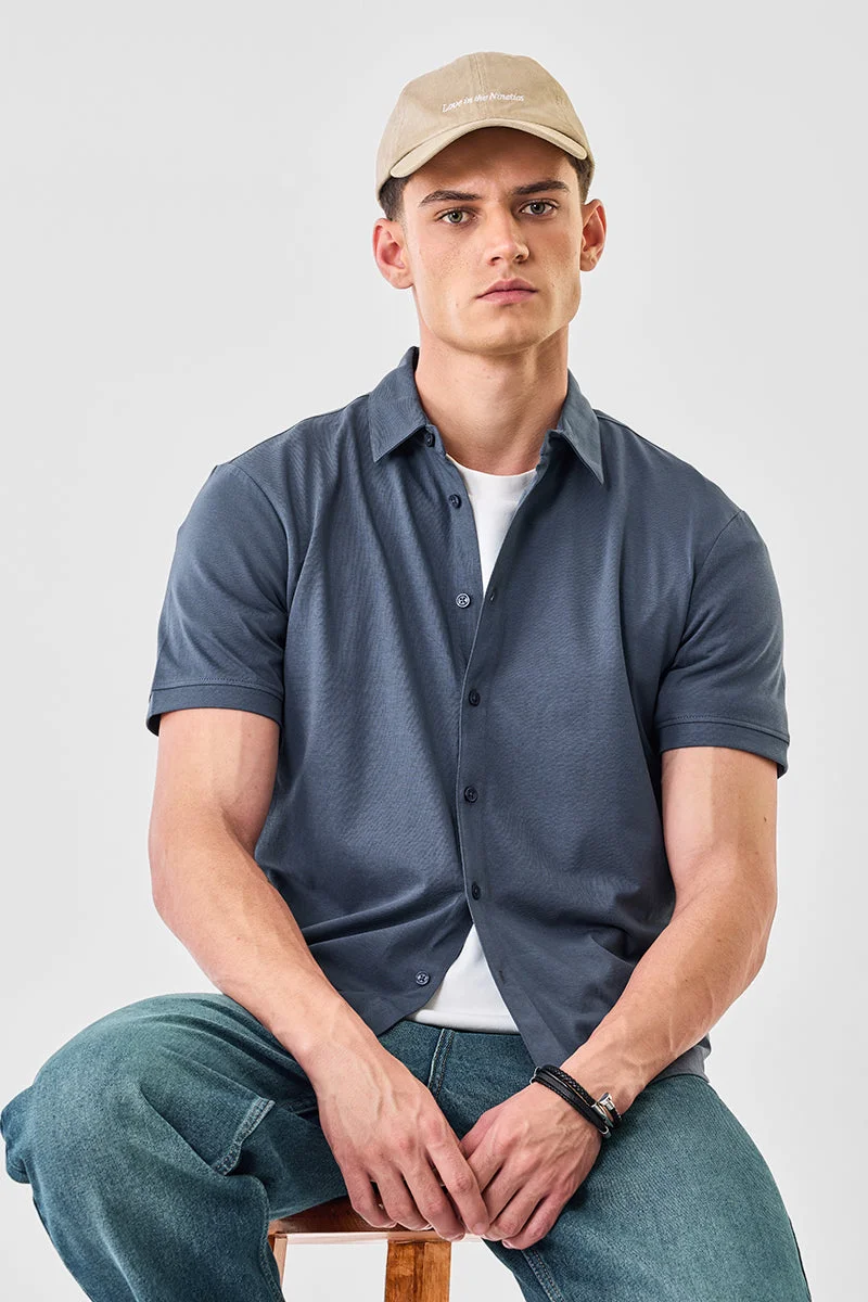 SNITCH Blue Grey Regular Fit Shirt