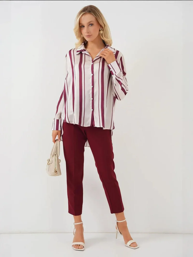 BIG DART BDART Striped Satin Long-Sleeve Shirt with Button Closure