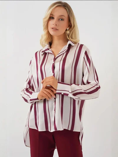BIG DART BDART Striped Satin Long-Sleeve Shirt with Button Closure