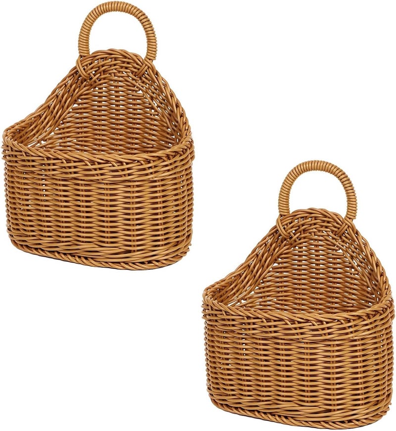 Wicker Baskets Wall Hanging 2 Pcs, Oval Design Brown Pp Storage, Kitchen Home Hanging Storage, Wall Storage Baskets - Image 1