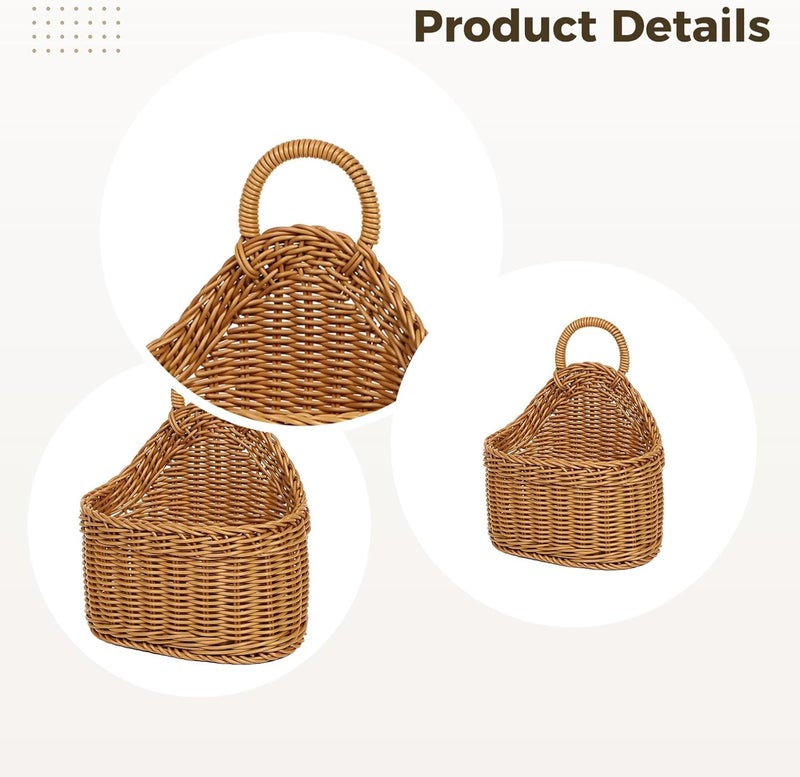 Wicker Baskets Wall Hanging 2 Pcs, Oval Design Brown Pp Storage, Kitchen Home Hanging Storage, Wall Storage Baskets - Image 2