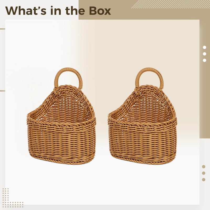 Wicker Baskets Wall Hanging 2 Pcs, Oval Design Brown Pp Storage, Kitchen Home Hanging Storage, Wall Storage Baskets - Image 4