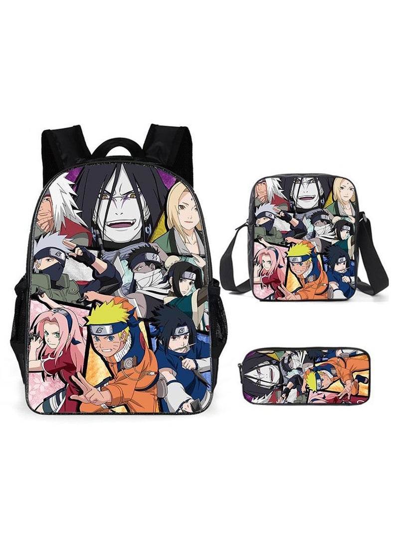 Naruto Cartoon Anime Student Backpack Three-Piece Set 29*42*16cm