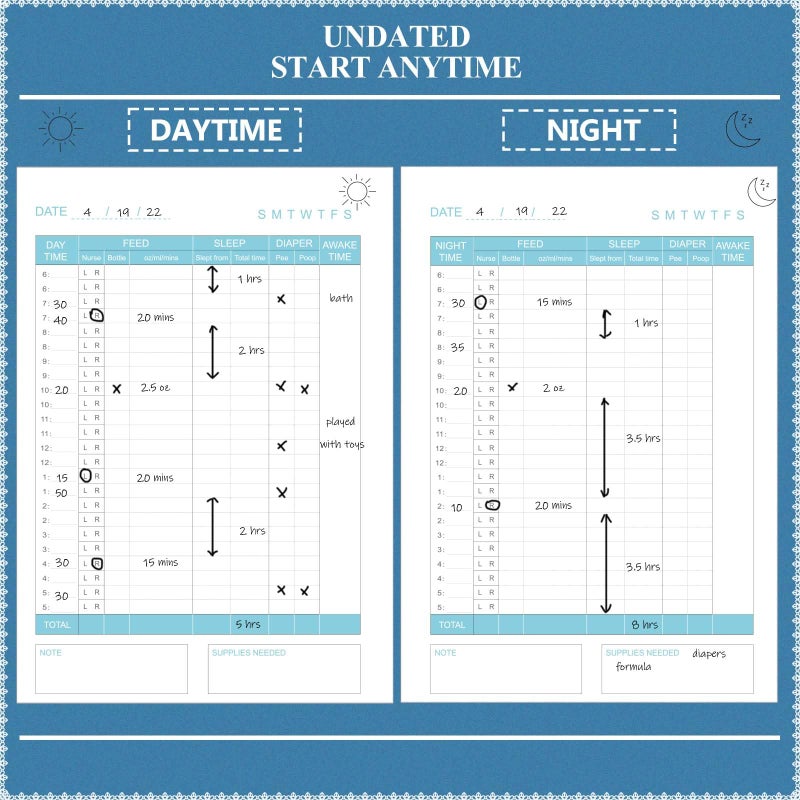 Tiankool Baby's Daily Care Planner - A5 Newborn Baby Log Book for Tracking Daily Routine, 152 Easy-to-Use Pages to Monitor Nursing, Sleep, Feeding, Diapers, Pumping, and More - Marine Blue - Image 3