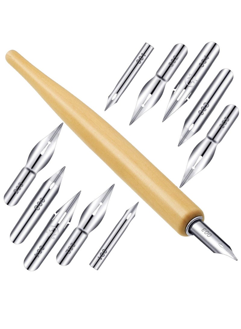 Generic 11 Pieces Comic Pen Nib Set, G-Pen Ink Nib Stainless Steel Drawing Comic Pen Nib Calligraphy Nibs with Wooden Comic Pen Nib Holder for Writing, Painting, Signing, White  - Image 1